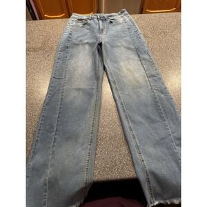 Sidefeel Size 8 Jeans High Rise Wide Leg Inseam 30" Raw Hem Stretch EUC A8